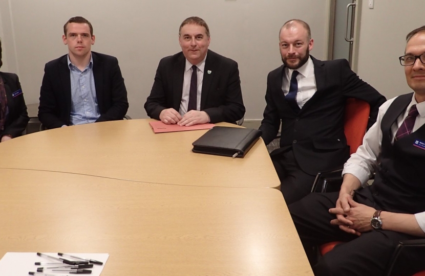 Moray MP Douglas Ross and Cllr James Allan meet with RBS director