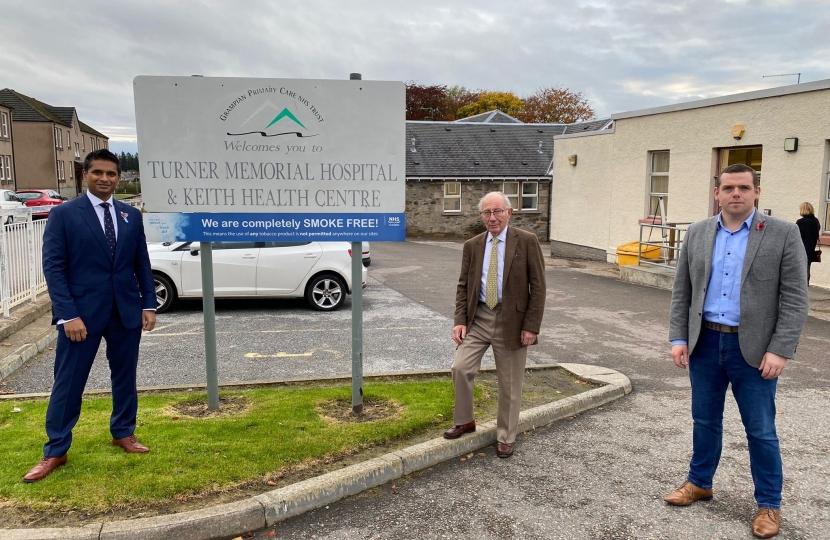 Douglas and Sandesh outside Keith Health Centre with Keith PPG Chair Leon Stelmach 