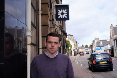 Moray MP Douglas Ross outside the now closed Forres RBS branch