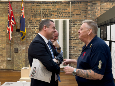 Douglas is pictured with Head Tour Guide Davy Adamson and director Austin Hardie