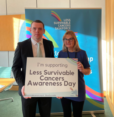 Douglas is pictured with Gill from the taskforce in Parliament on Less Survivable Cancer Awareness Day.